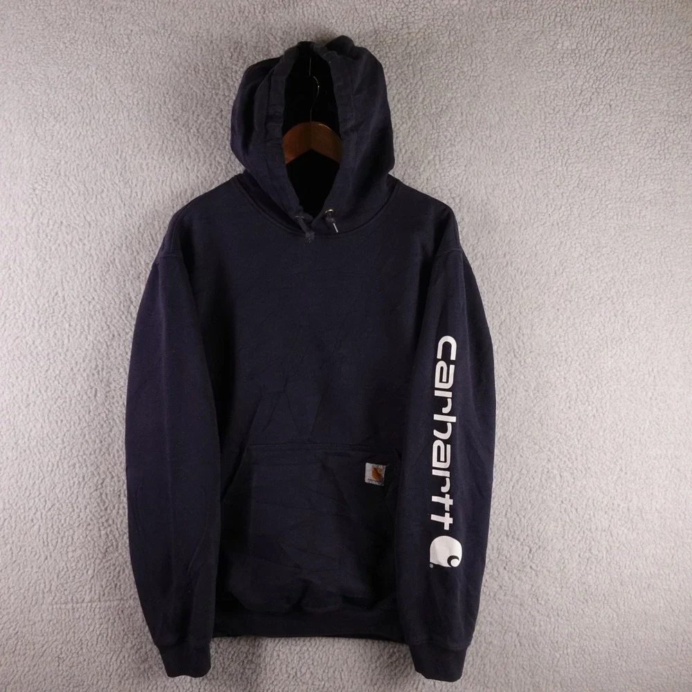 Carhartt Mens Navy‎ Blue Sleeve Logo Hoodie Original Fit Medium Workwear